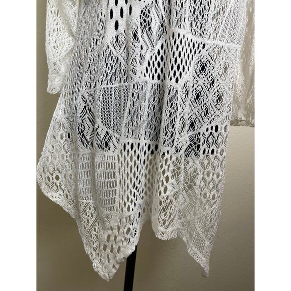 Lily Women's Crochet Open Knit Asymmetric Top White L Whimsical Mermaid Boho - Picture 10 of 16